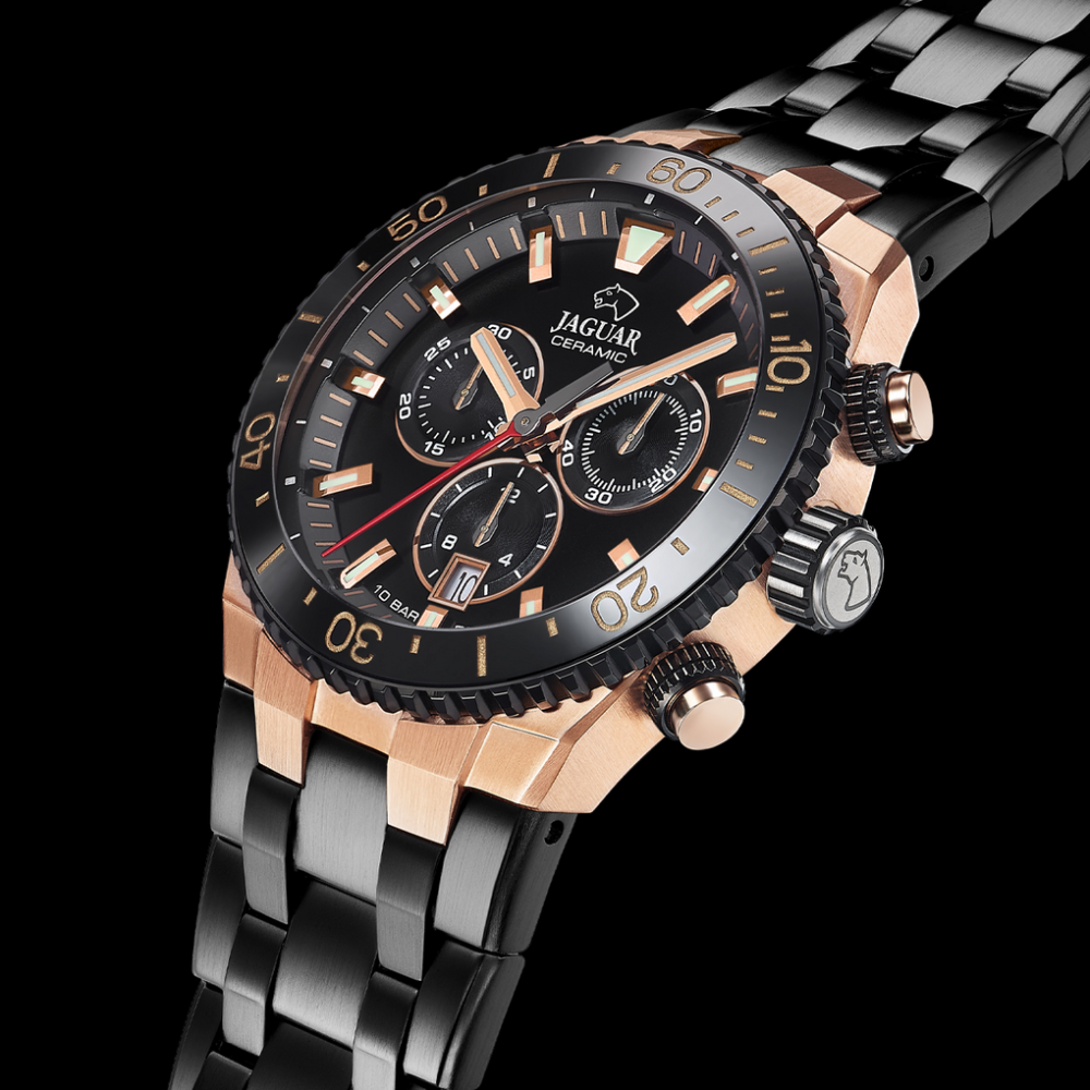 Jaguar Orologio Cronografo Acciaio Nero Quadrante Nero