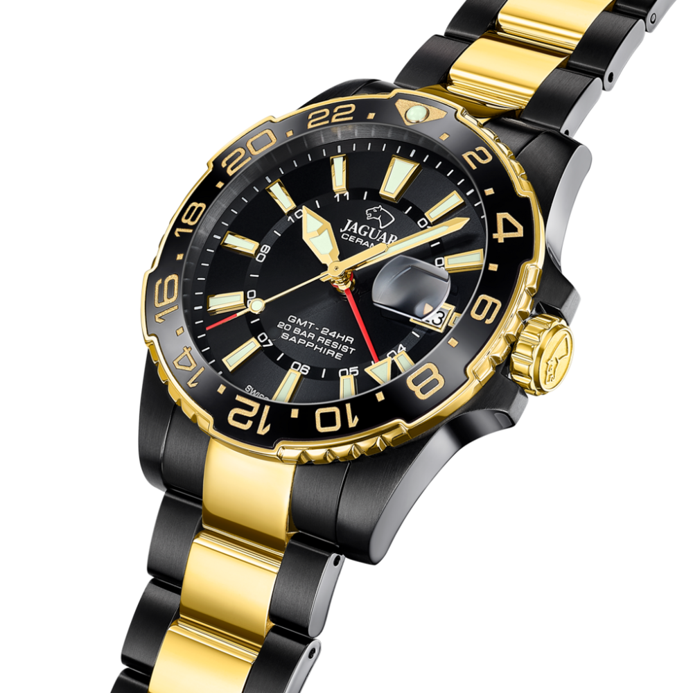 Jaguar Orologio Solo Tempo Gmt Acciaio Nero-Gold Quadrante Nero