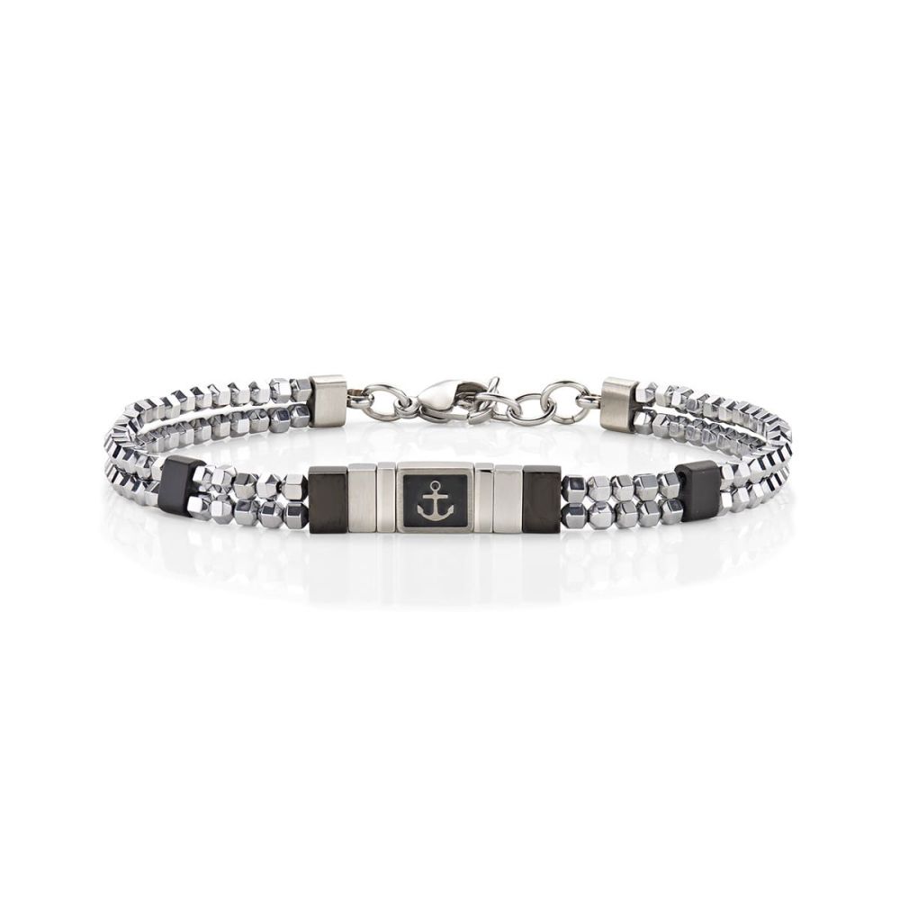 Amen Bracciale Acciaio Ematite e Smalto Nero