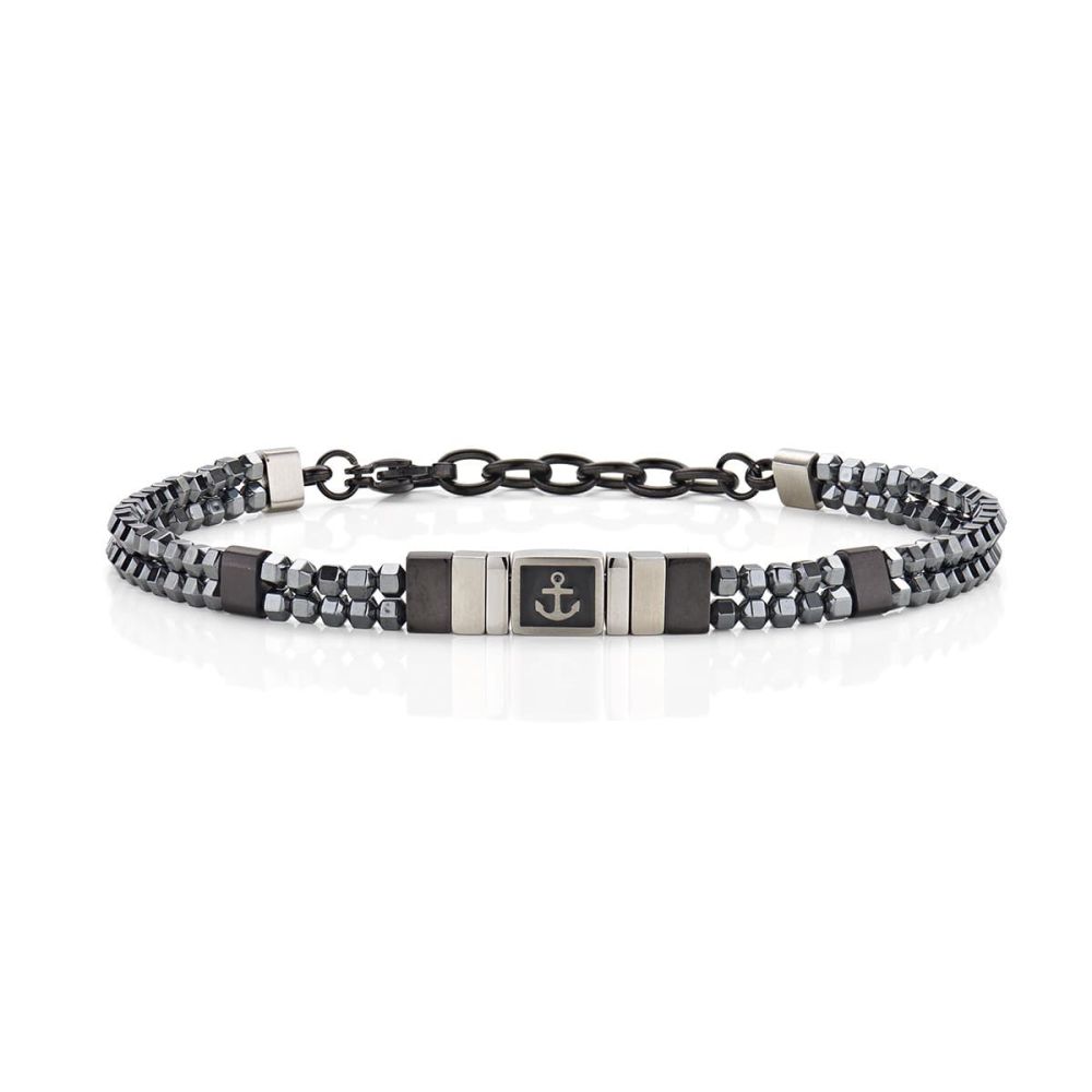 Amen Bracciale Acciaio Brunito Ematite e Smalto Nero