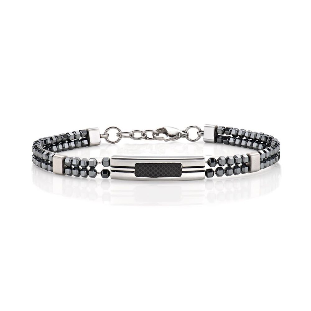 Amen Bracciale Acciaio Ematite e Pvd Nero