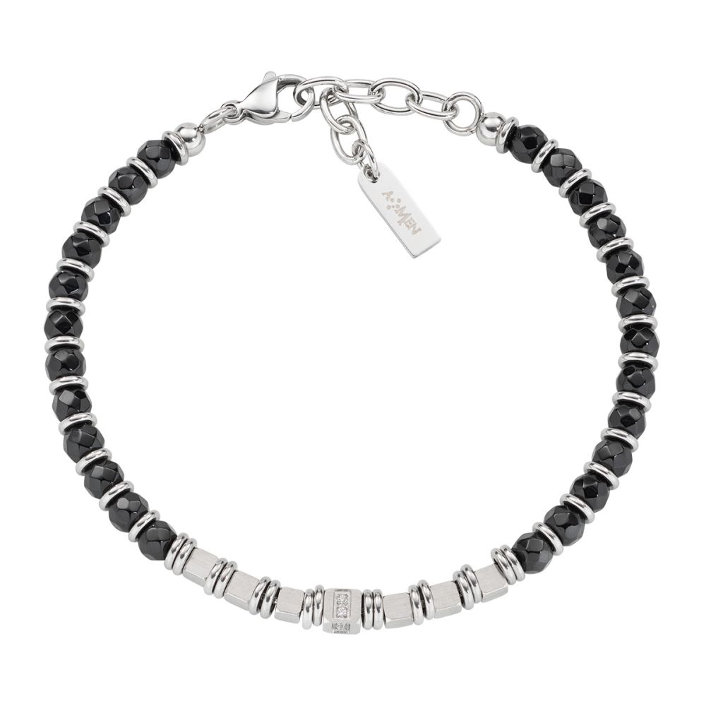Amen Bracciale Uomo Acciaio Elementi Neri e Acciaio