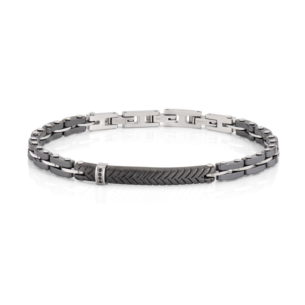 Amen Bracciale Acciaio e Ceramica con Zirconi Neri