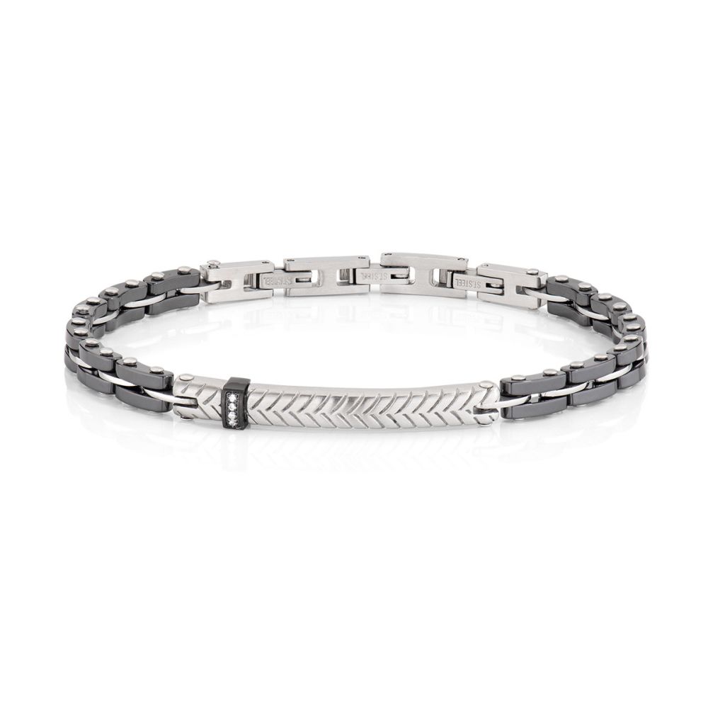 Amen Bracciale Acciaio e Ceramica con Zirconi Bianchi