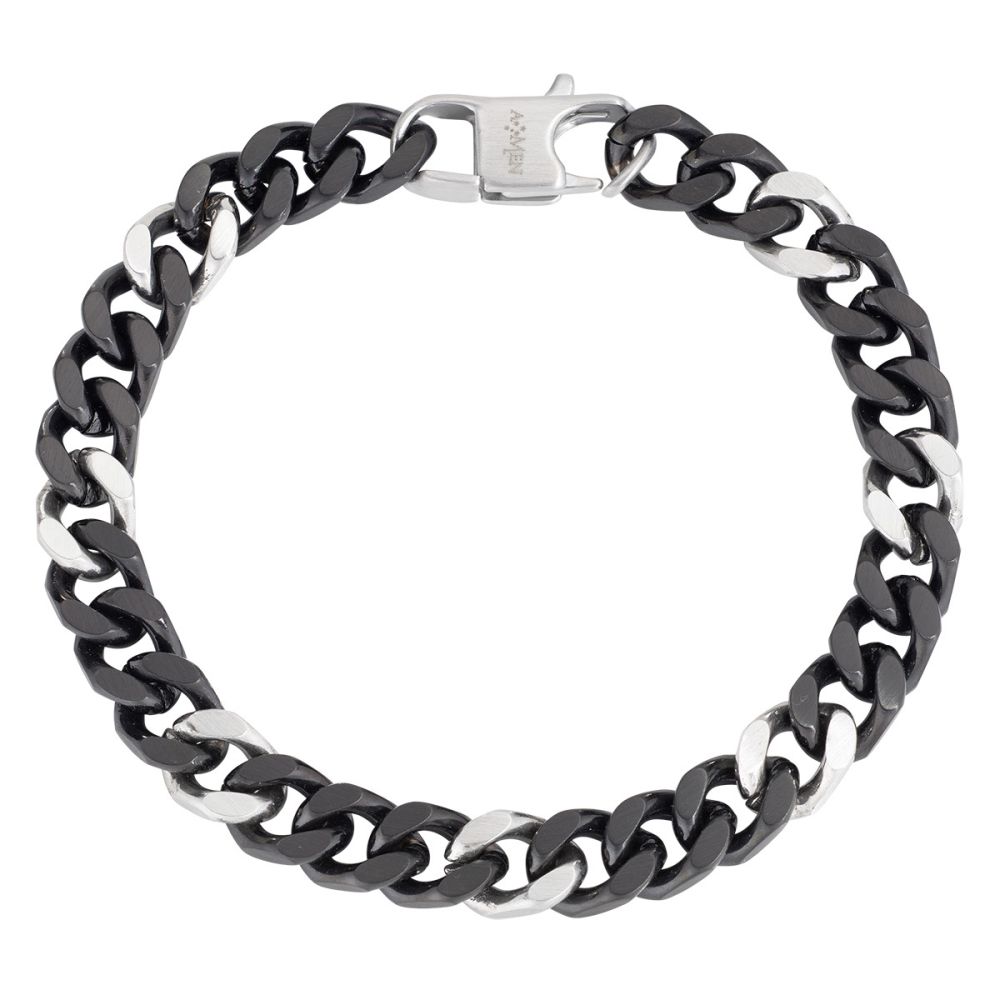Amen Bracciale Catena Pvd Nero e Acciaio