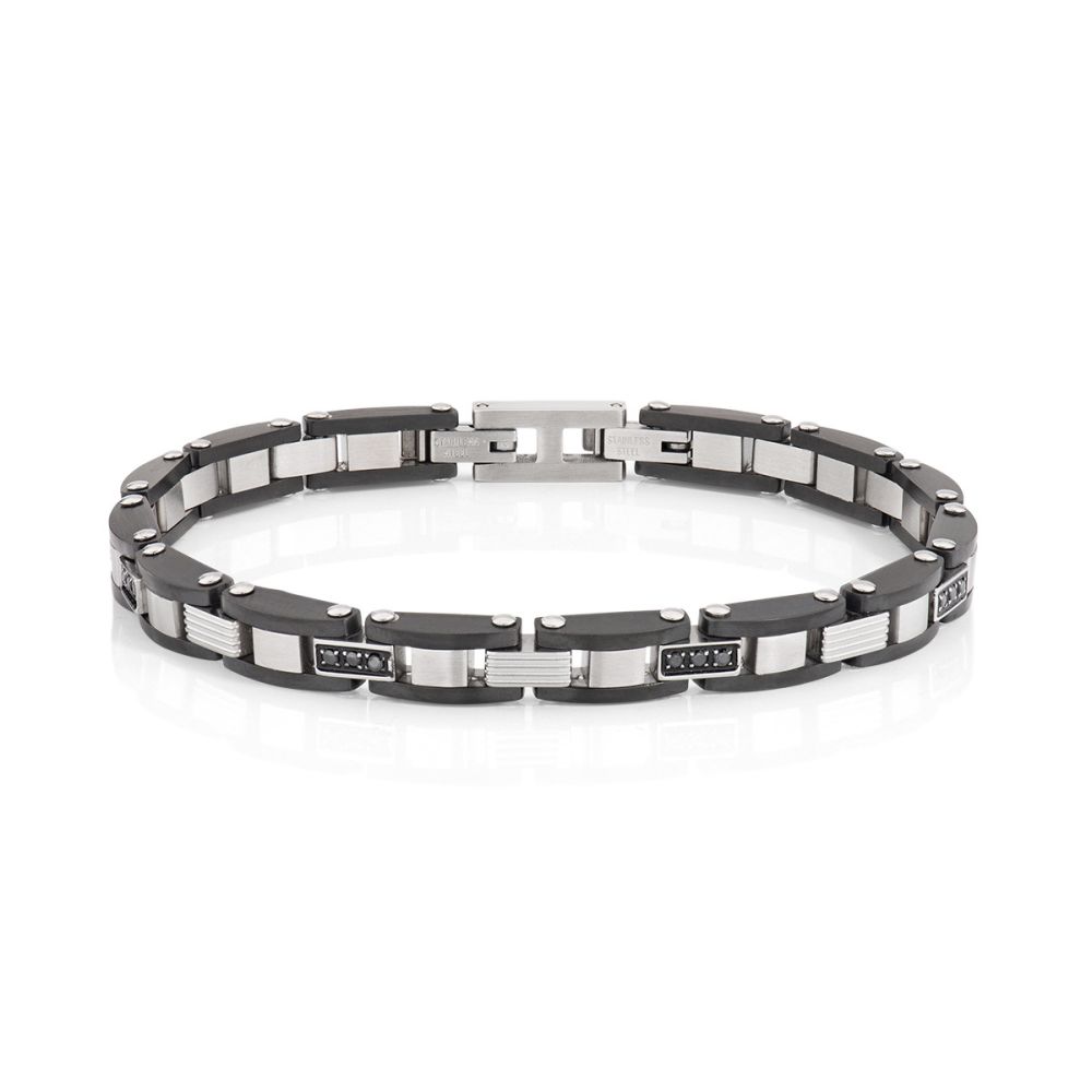 Amen Bracciale Acciaio Pvd Nero e Zirconi Neri