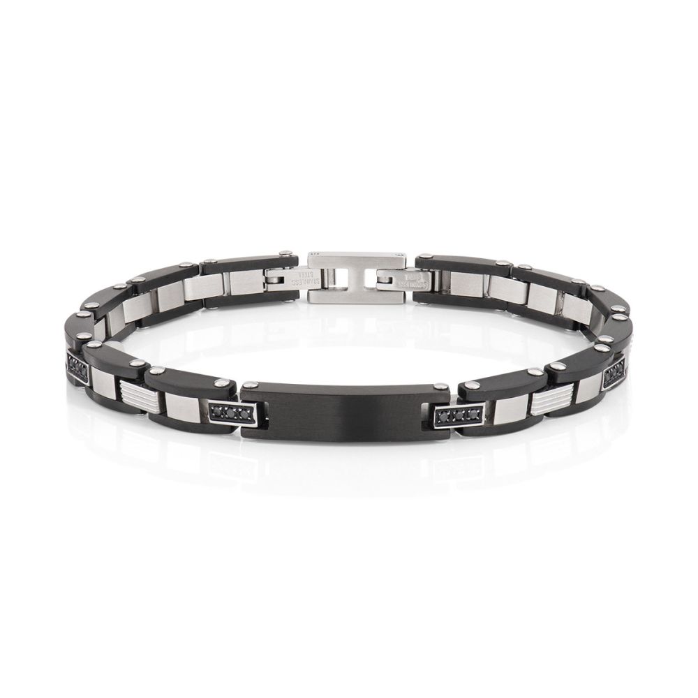 Amen Bracciale Acciaio Pvd Nero e Zirconi Neri