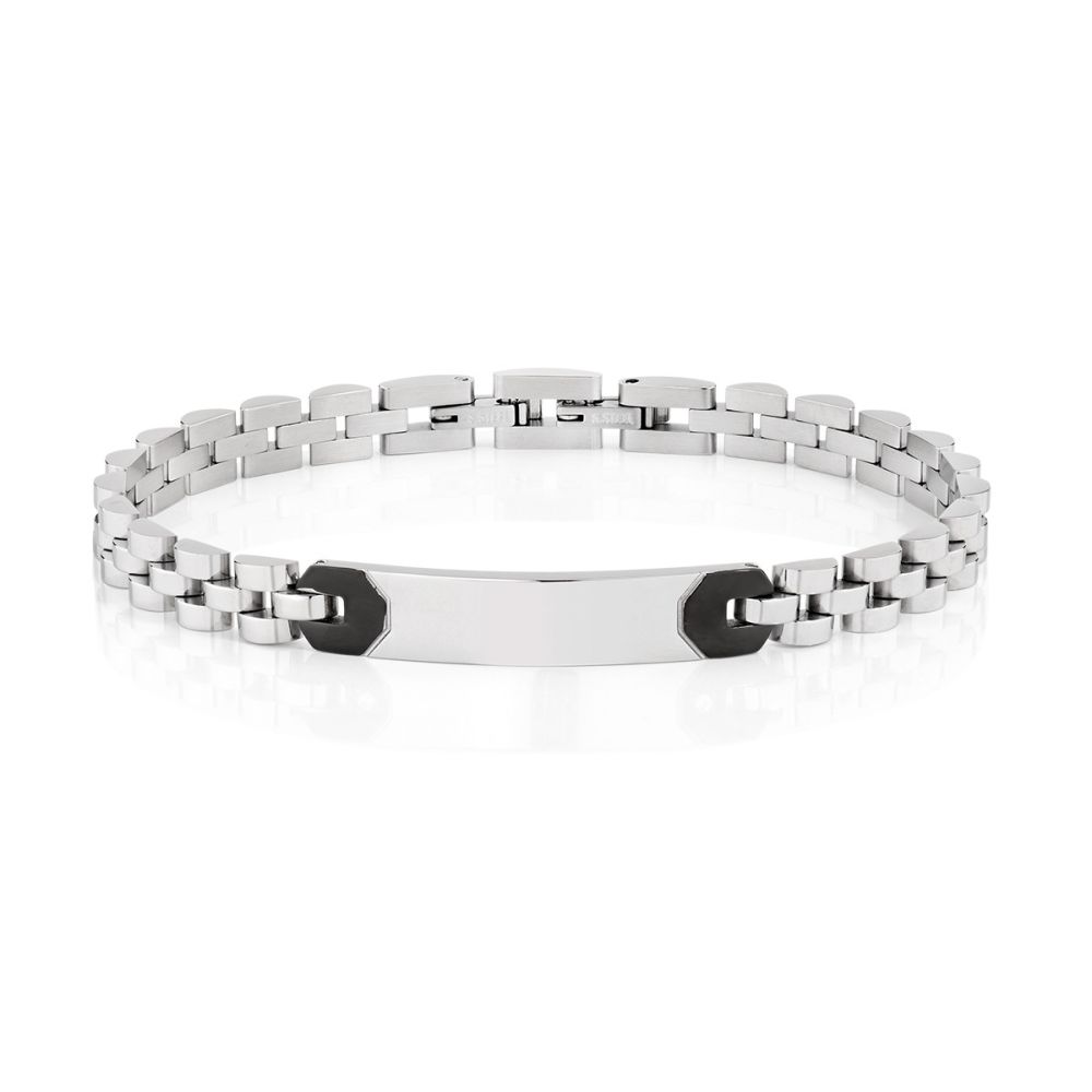 Amen Bracciale Acciaio Piastra Con Pvd Nero