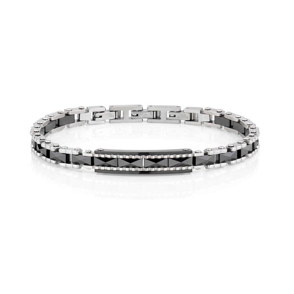 Amen Bracciale Acciaio Pvd Nero e Ceramica Nera