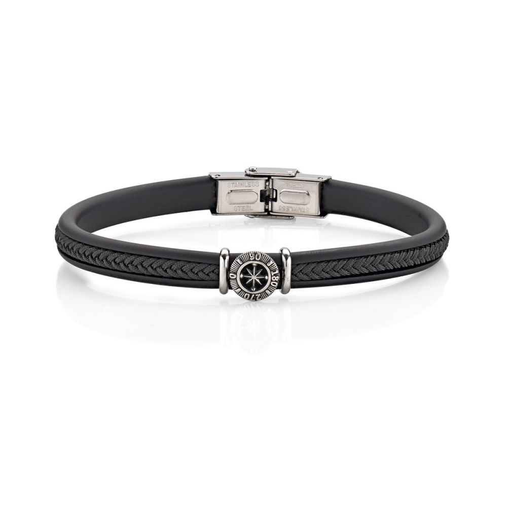 Amen Bracciale Acciaio Caucciù e Cotone Nero
