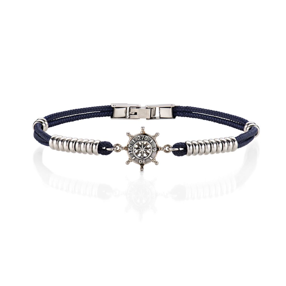 Amen Bracciale Acciaio Cordino Nero e Timone
