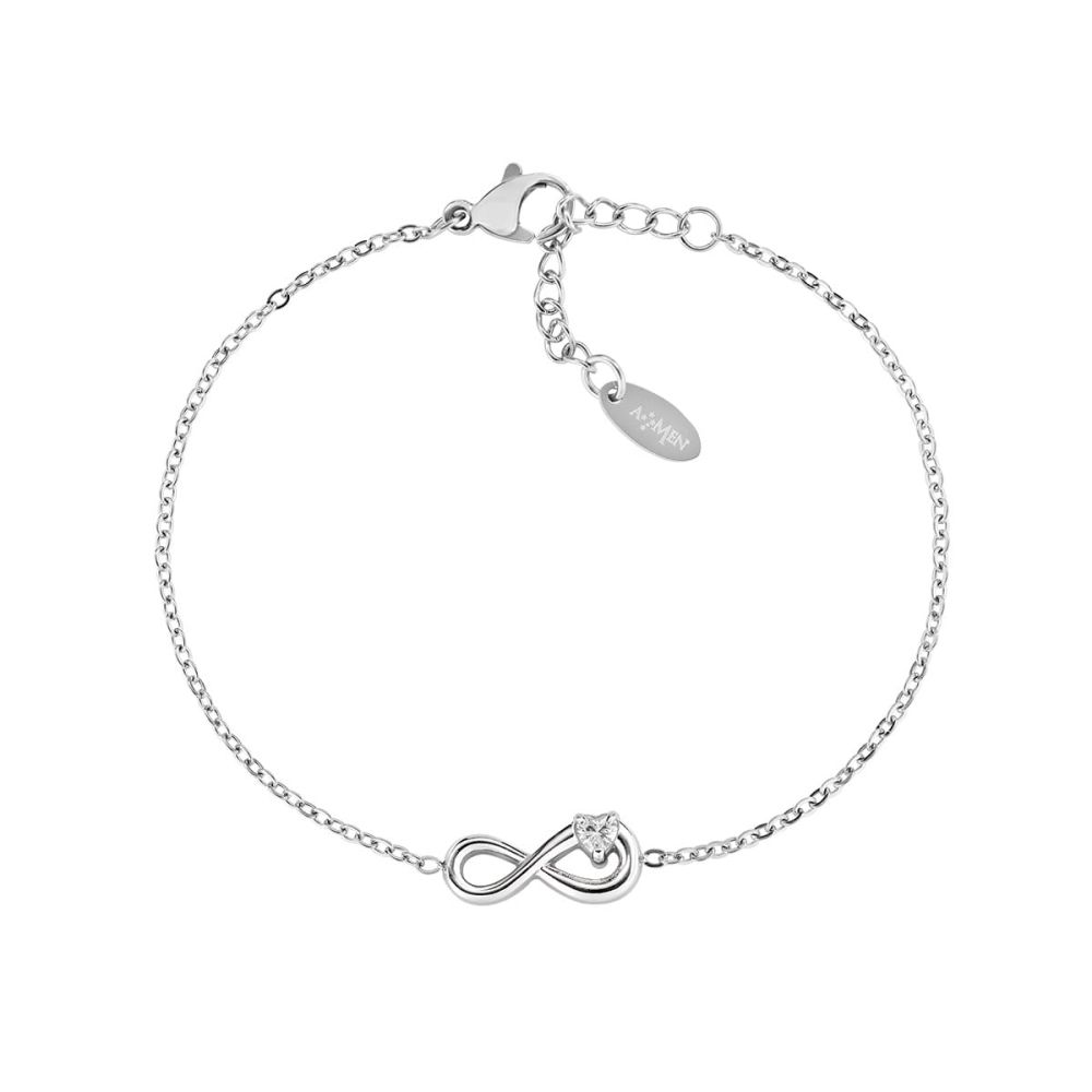 Amen Bracciale Acciaio Infinito e Cuore Bianco
