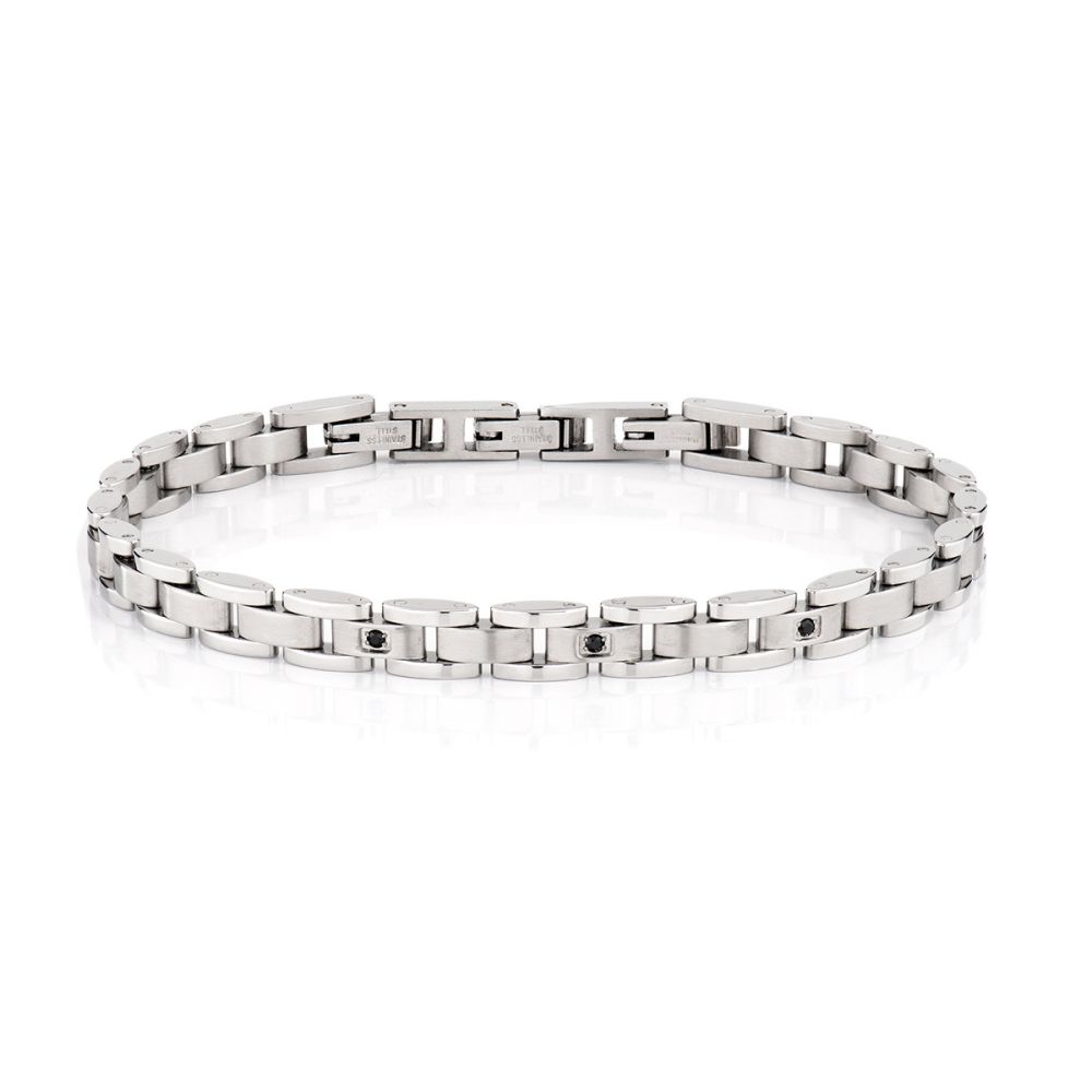 Amen Bracciale Acciaio e Diamanti Neri