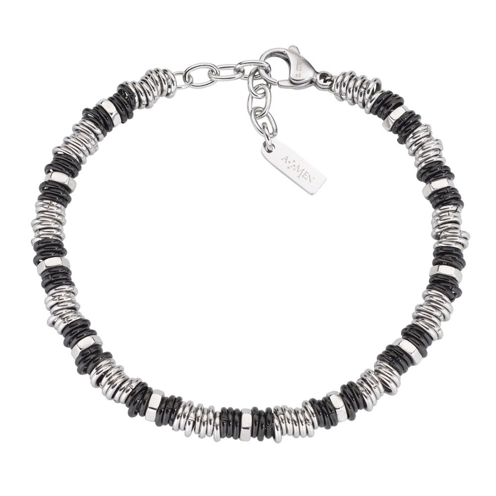 Amen Bracciale Elementi Acciaio e Pvd Neri