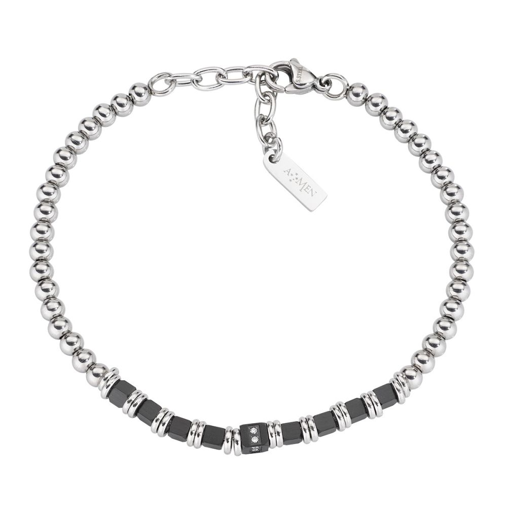 Amen Bracciale Acciaio Elementi Pvd Neri e Zirconi