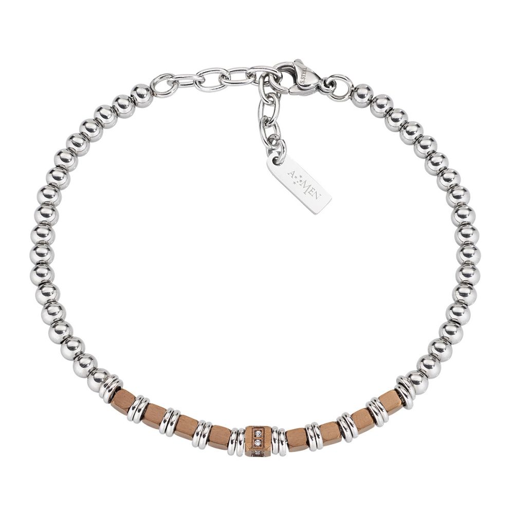 Amen Bracciale Acciaio Elementi Pvd Gold e Zirconi