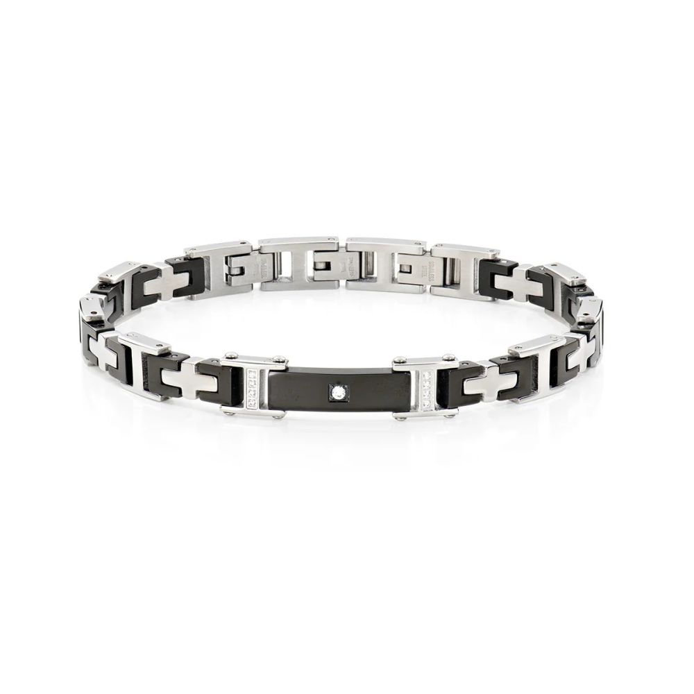 Amen Bracciale Acciaio e Ip Nero con Zircone