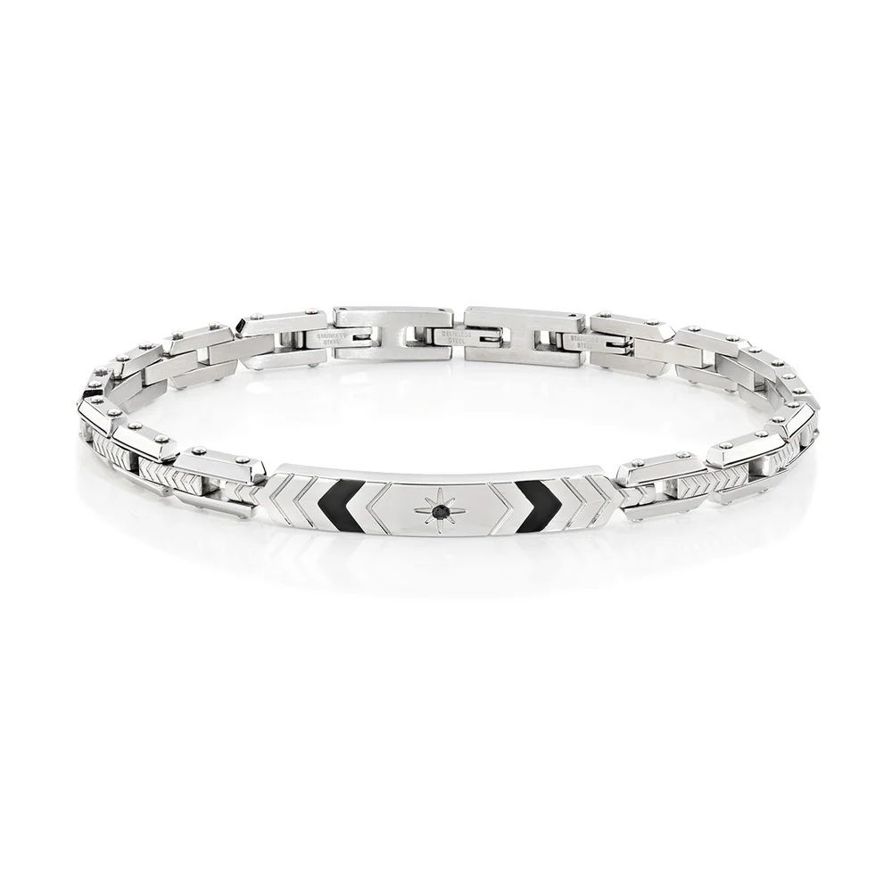 Amen Bracciale Acciaio Zircone Nero