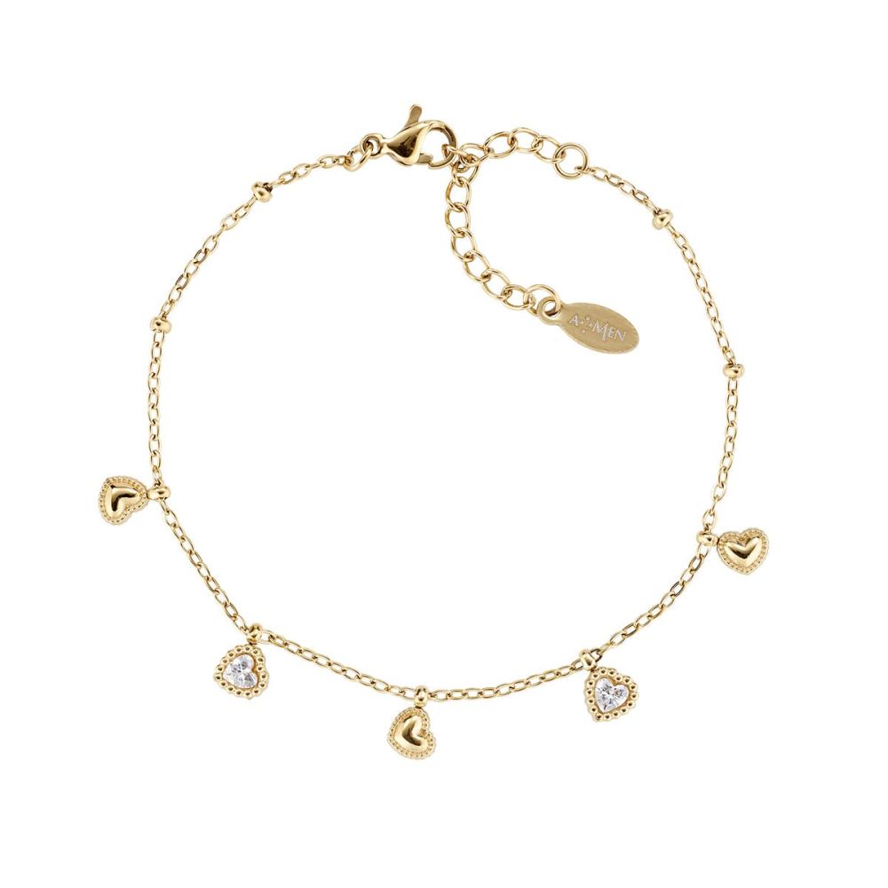 Amen Bracciale Acciaio Gold Cuori e Cristalli