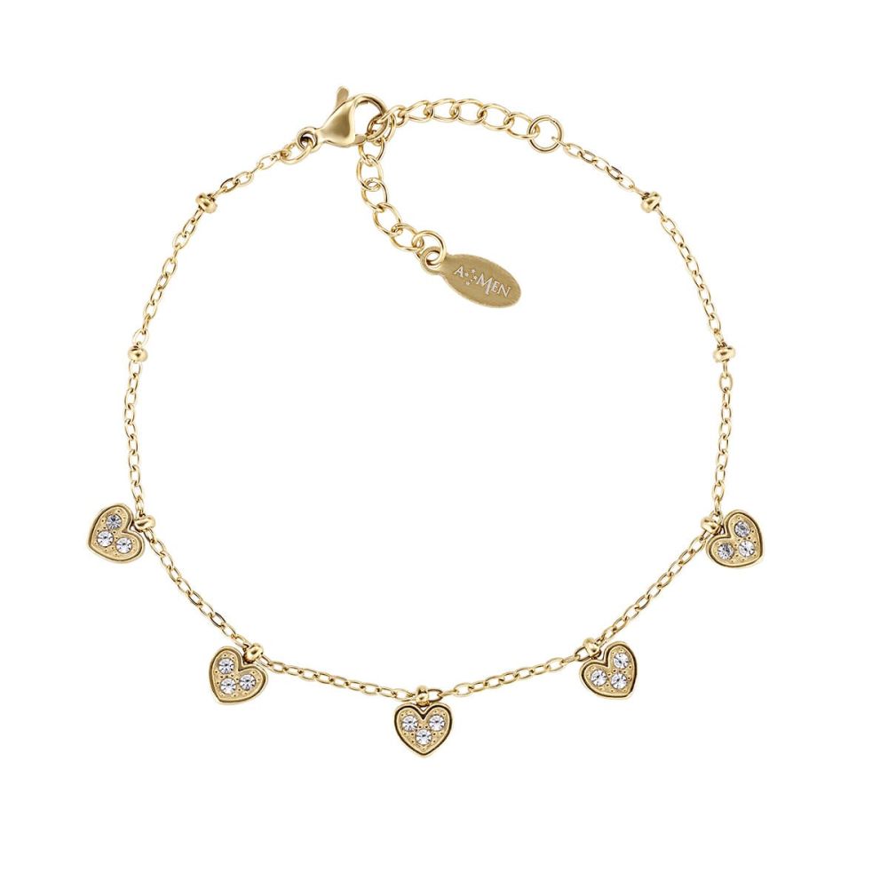 Amen Bracciale Acciaio Gold Cuori e Zirconi
