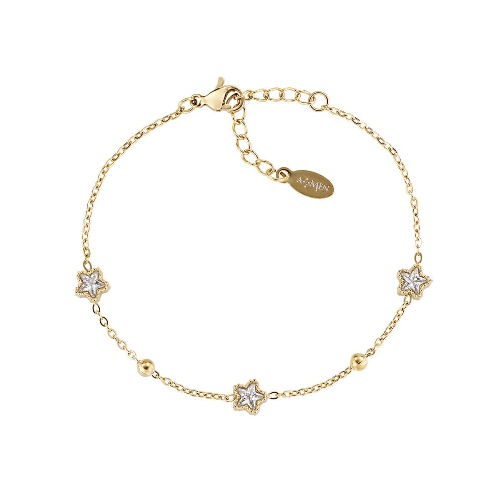 Amen Bracciale Acciaio Gold Stelle Cristalli Bianchi