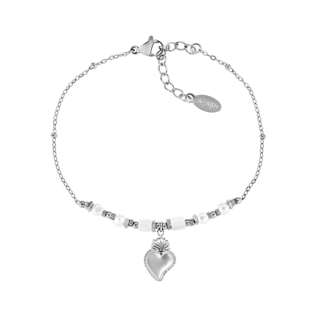 Amen Bracciale Acciaio Cuore Sacro e Agata