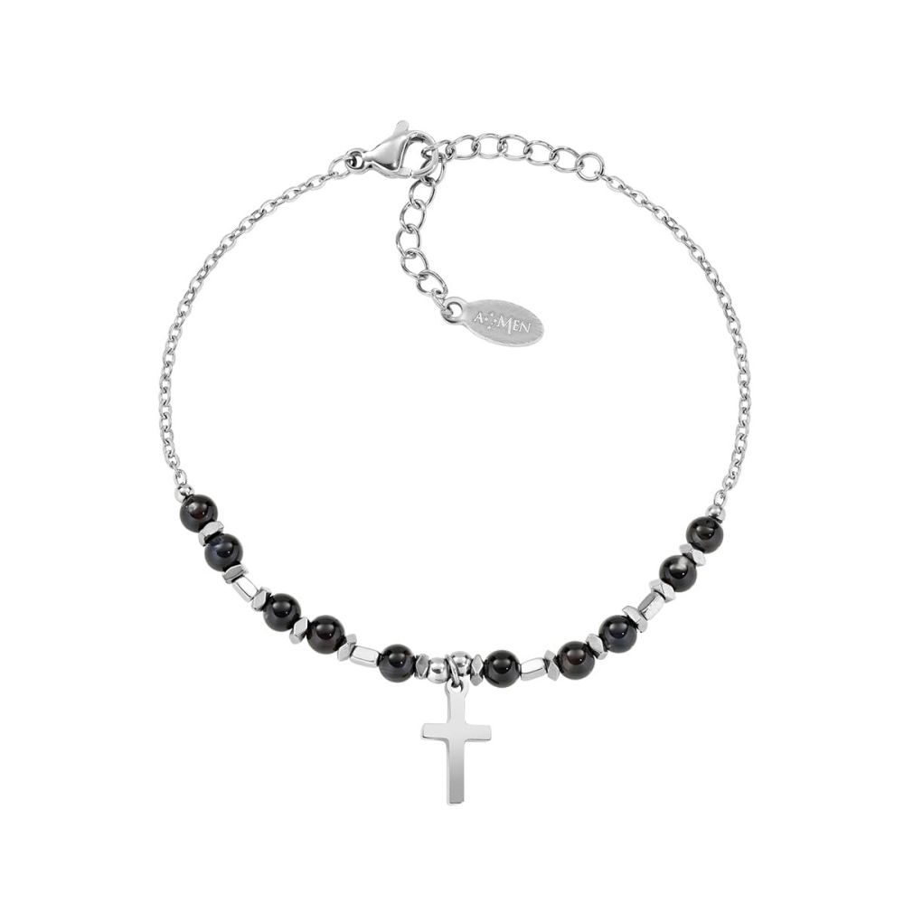 Amen Bracciale Acciaio Croce e Onice