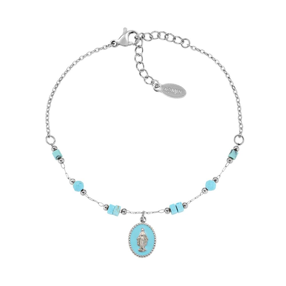 Amen Bracciale Acciaio Madonnina Agata Turchese