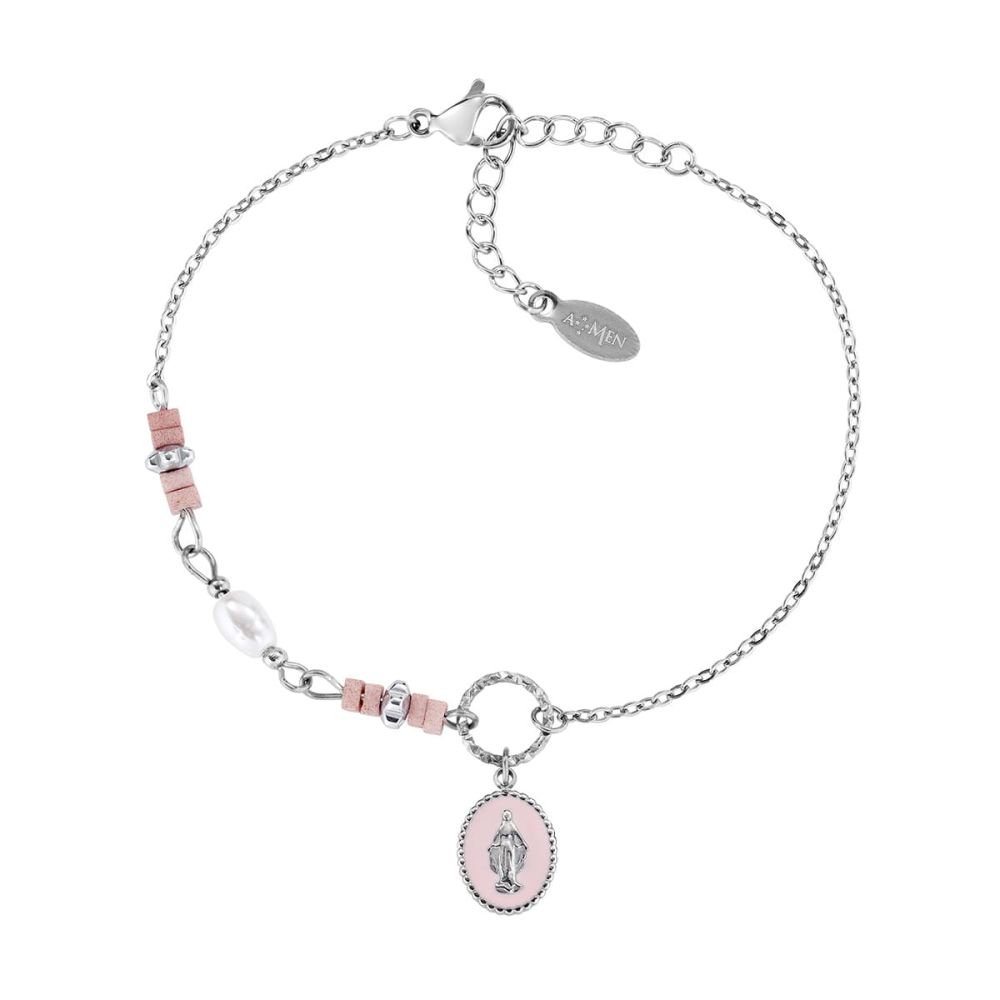 Amen Bracciale Acciaio Madonnina Agata Rosa
