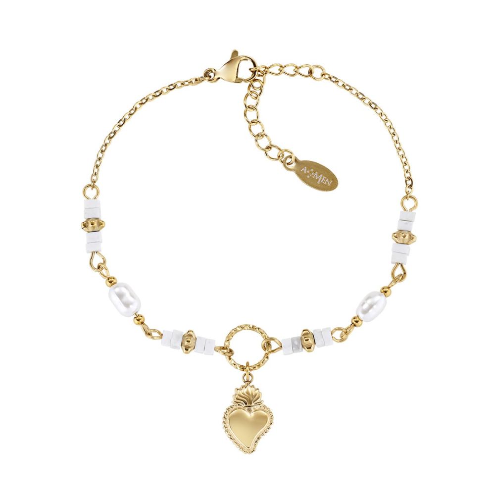 Amen Bracciale Acciaio Gold Cuore Sacro e Agata