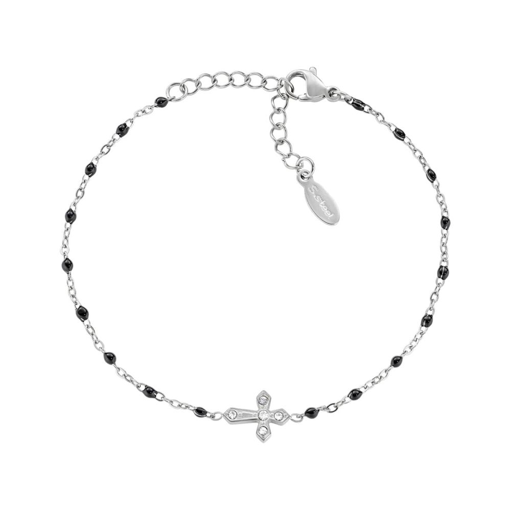 Amen Bracciale Acciaio Croce Zirconi e Smalto