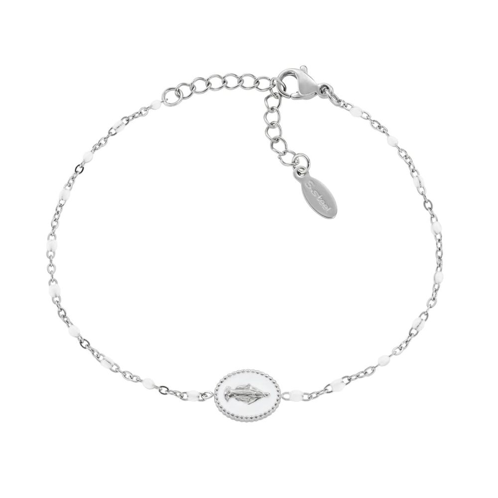 Amen Bracciale Acciaio Madonnina Smalto Bianco