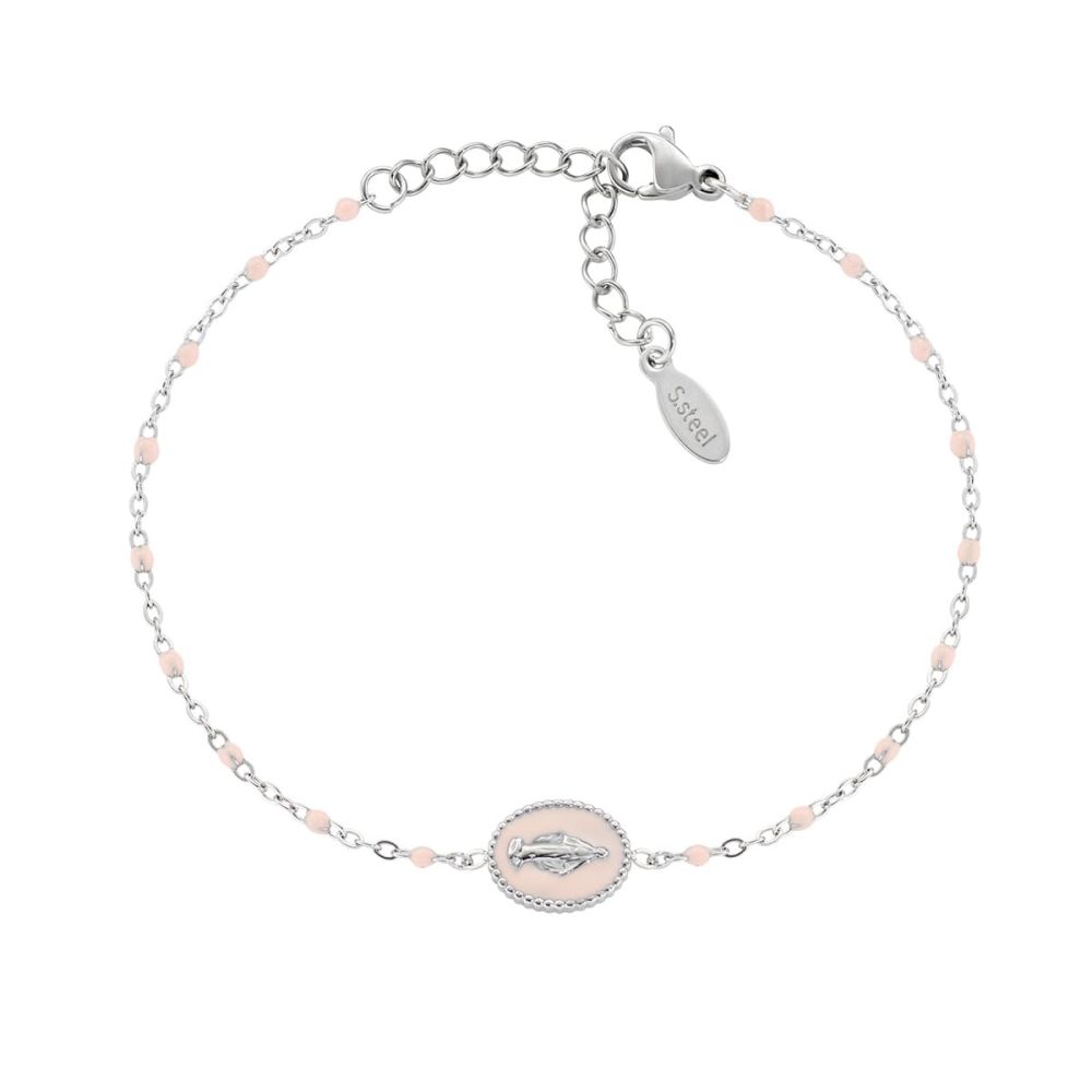 Amen Bracciale Acciaio Madonnina Smalto Rosa