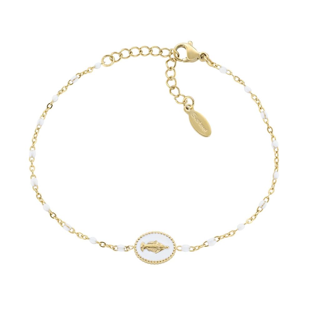 Amen Bracciale Acciaio Gold Madonnina Smalto Bianco
