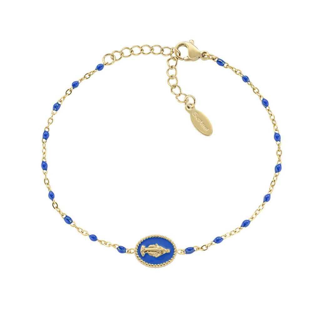 Amen Bracciale Acciaio Gold Madonnina Smalto Blu