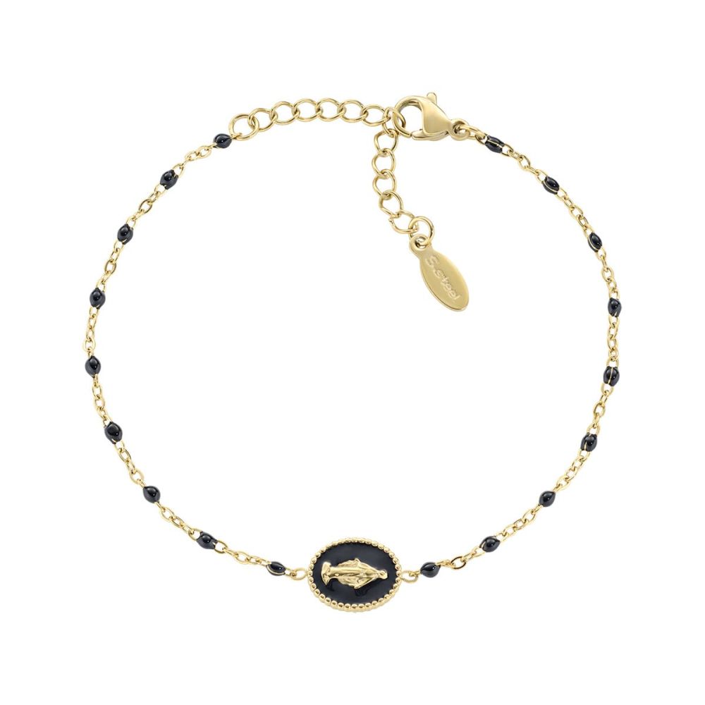 Amen Bracciale Acciaio Gold Madonnina Smalto Nero