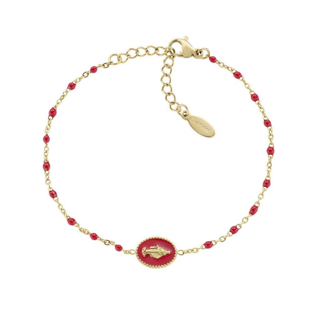 Amen Bracciale Acciaio Gold Madonnina Smalto Rosso