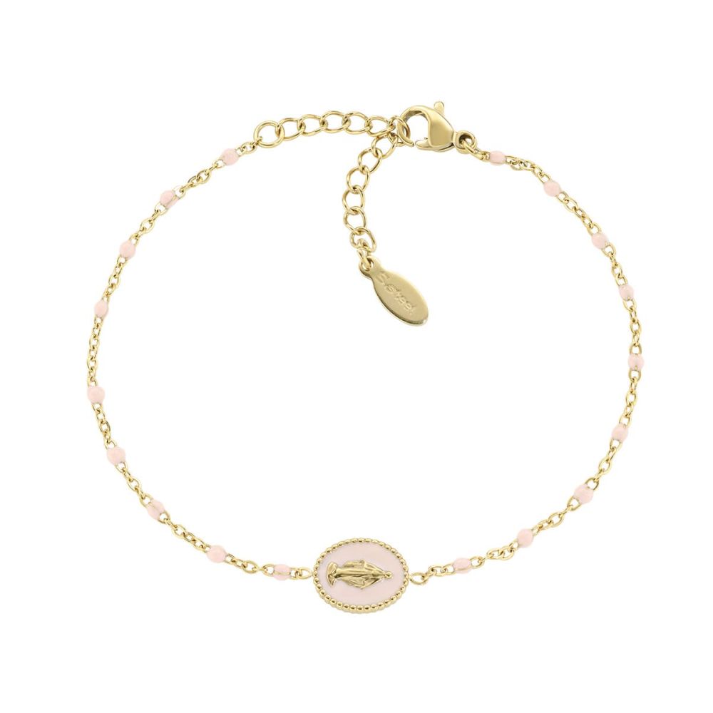 Amen Bracciale Acciaio Gold Madonnina Smalto Rosa