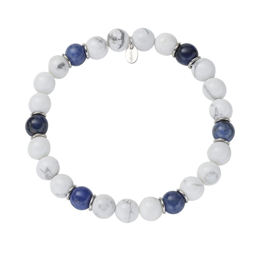 Amen Bracciale Elastico Agata Bianche e Blu