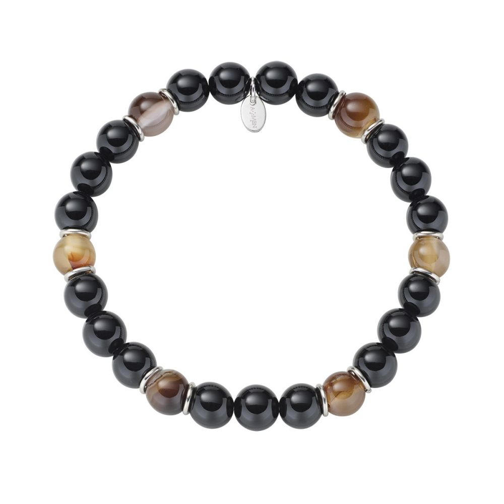 Amen Bracciale Elastico Agata Nera e Marrone