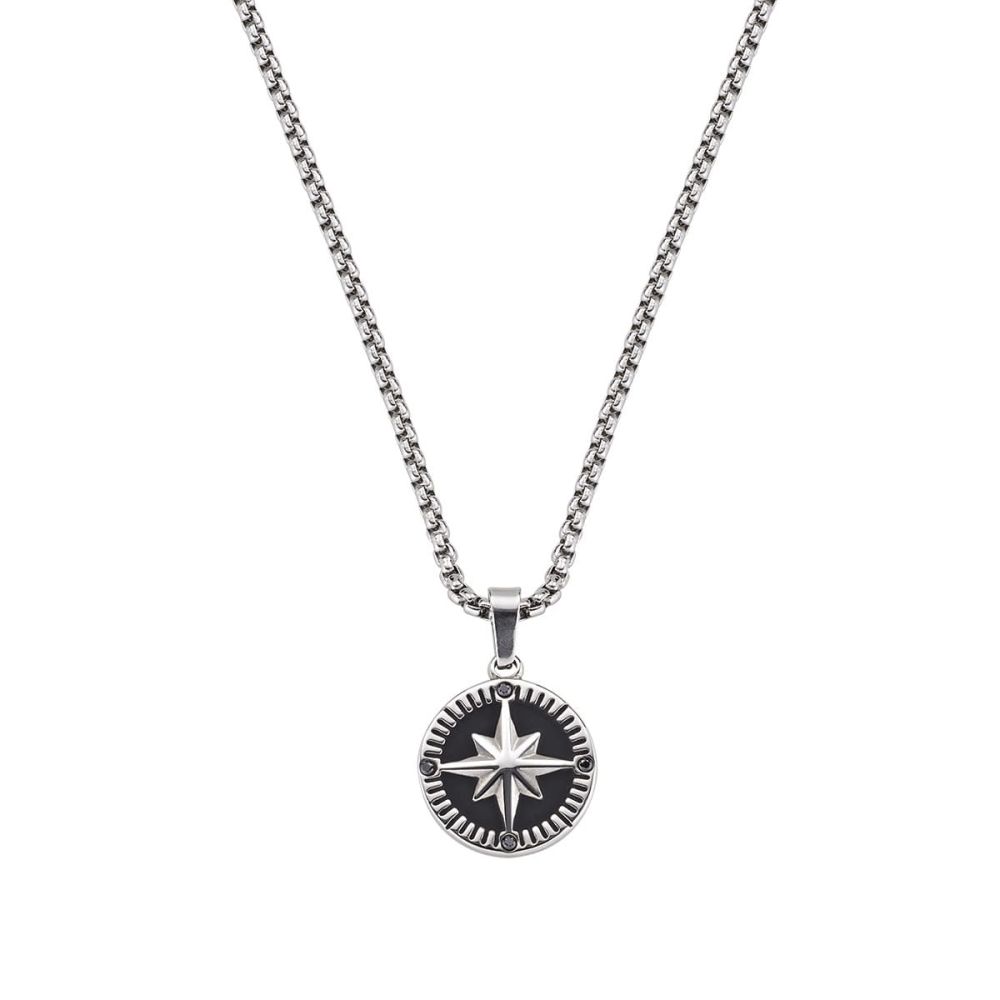 Amen Collana Acciaio Rosa Dei Venti e Zirconi Neri