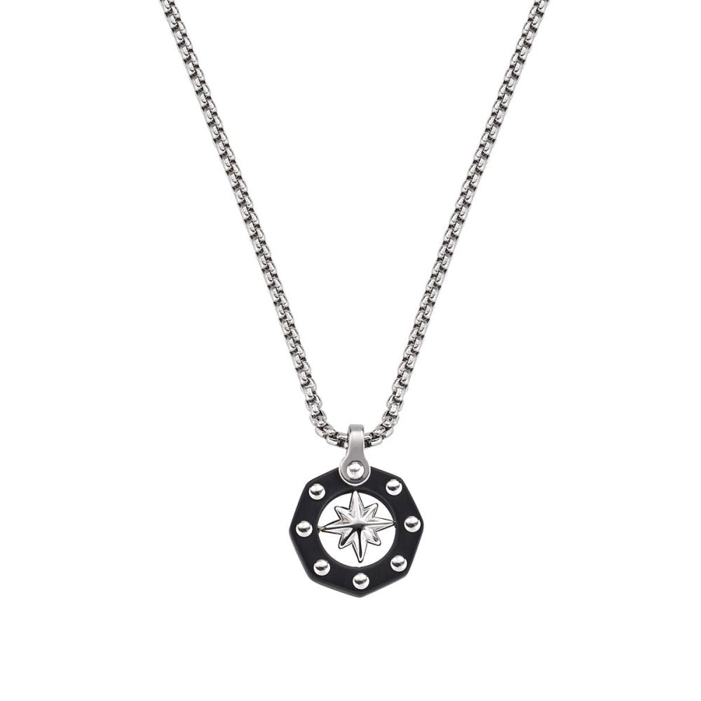 Amen Collana Acciaio Rosa Dei Venti Pvd Nero