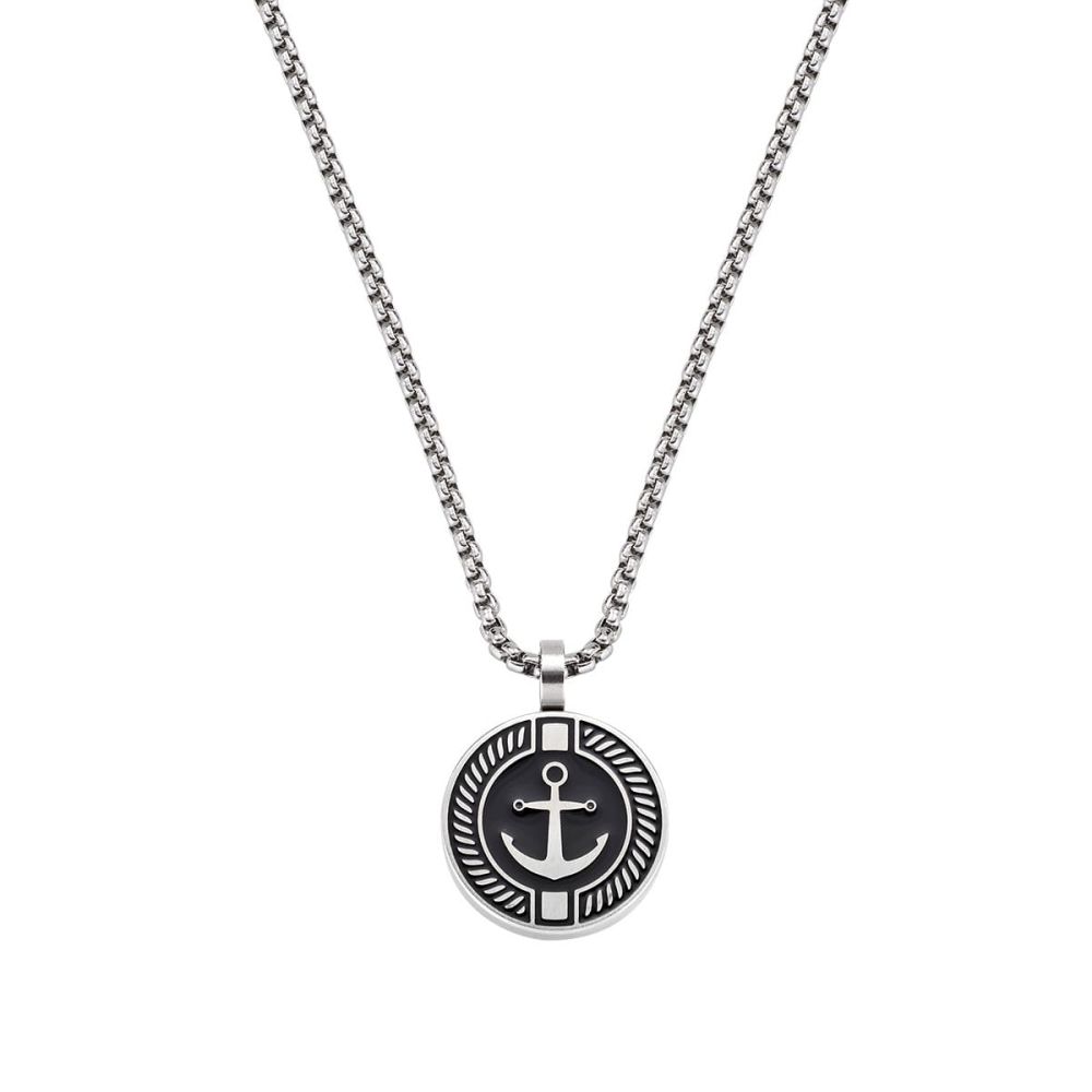 Amen Collana Acciaio Ancora e Smalto Nero