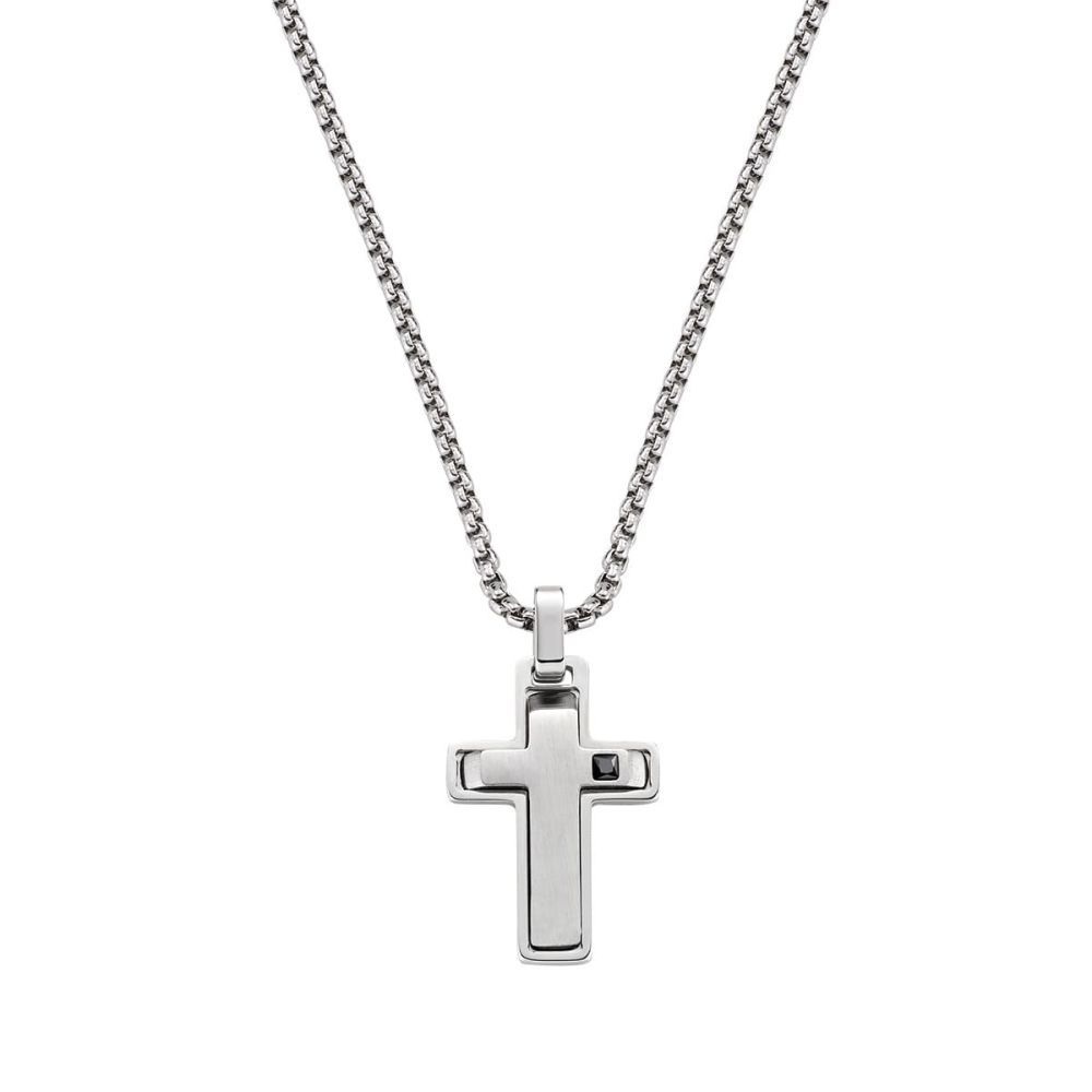 Amen Collana Acciaio Croce Zircone Nero