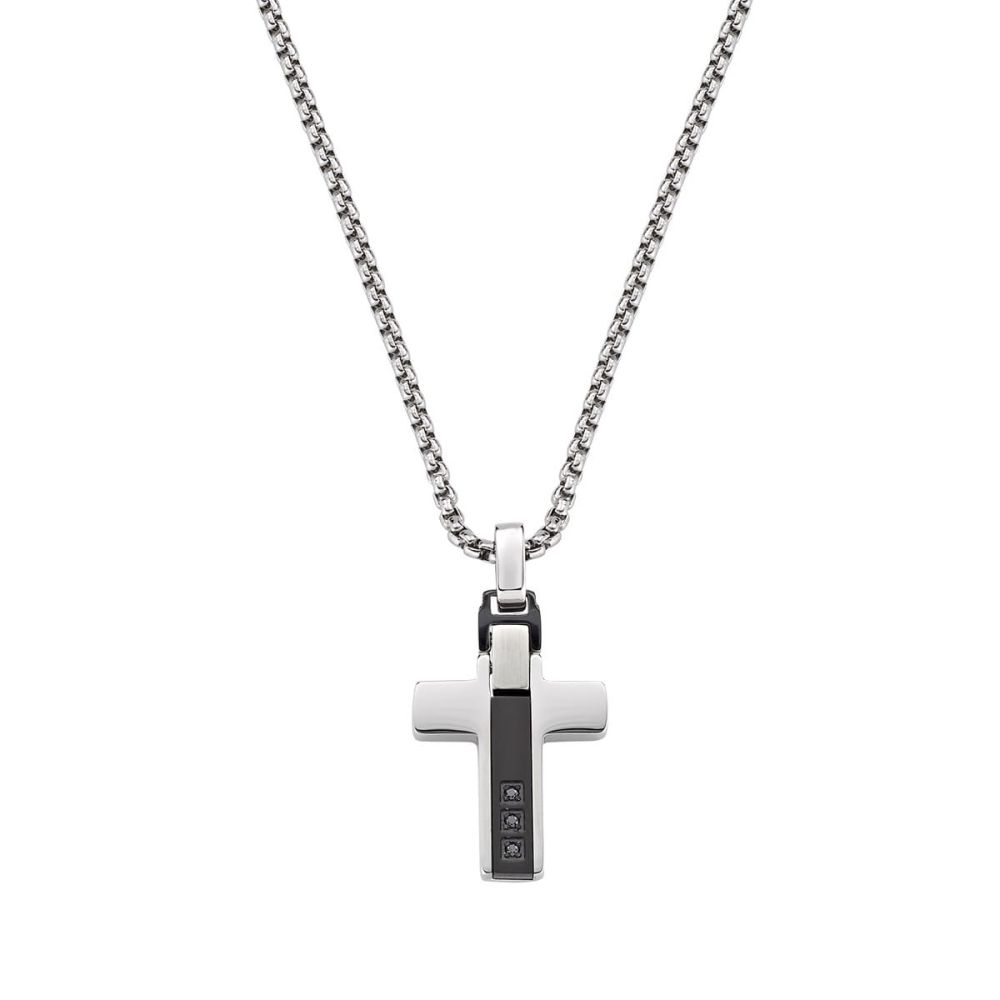Amen Collana Acciaio Croce Zirconi Neri
