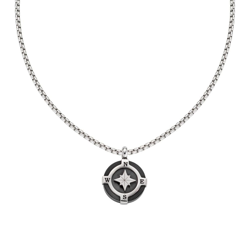 Amen Collana Uomo Acciaio Ciondolo con Rosa Dei Venti