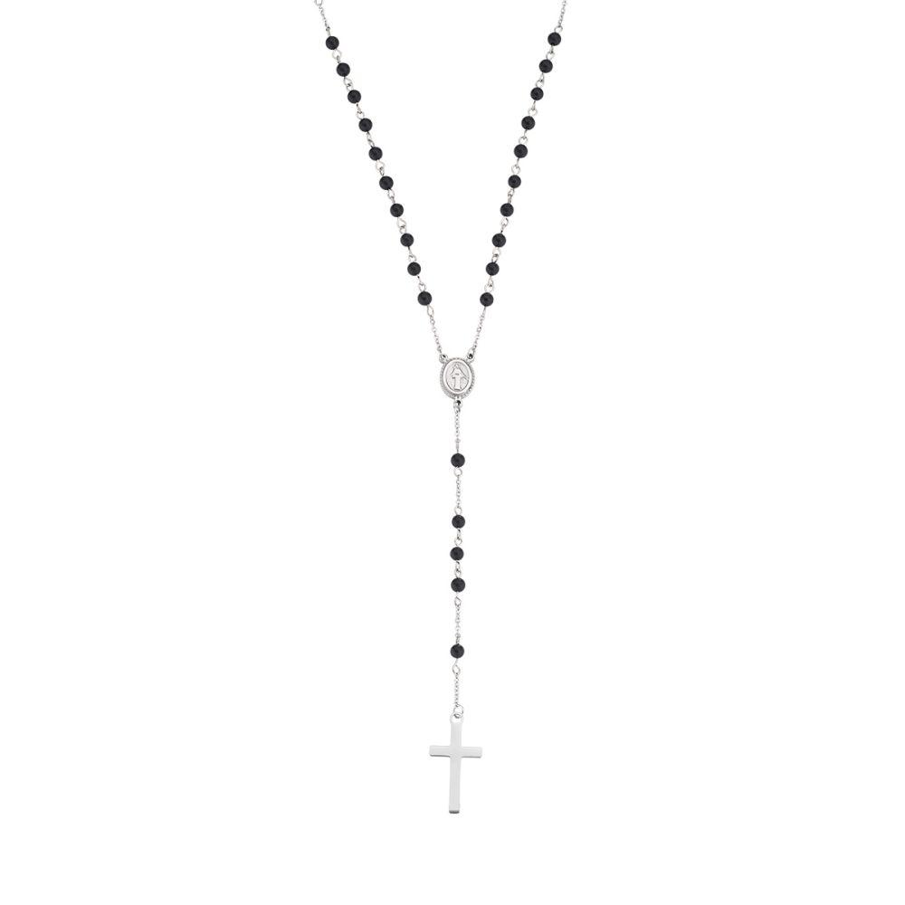 Amen Collana Rosario Acciaio Grani Neri