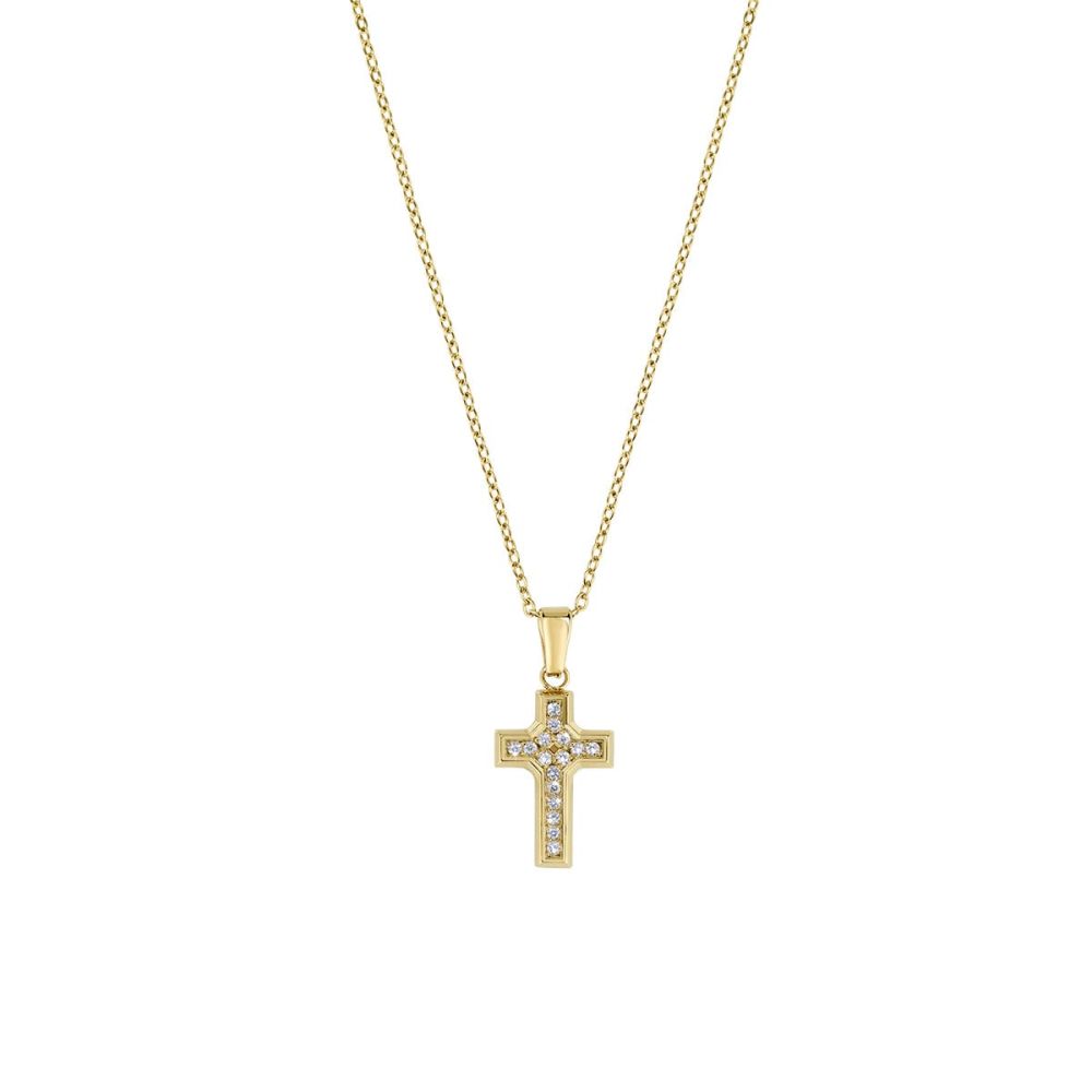 Amen Collana Acciaio Gold Croce Zirconi Bianchi