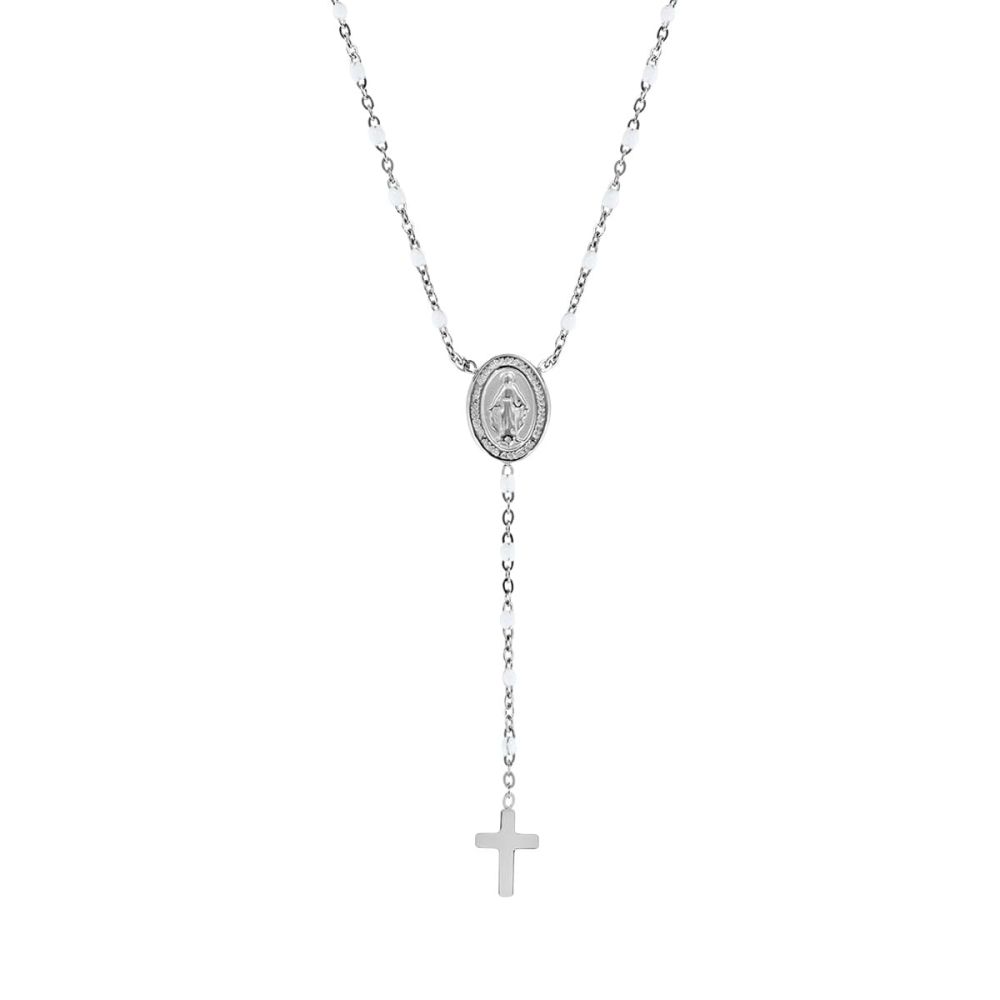 Amen Collana Acciaio Madonnina Croce e Smalto