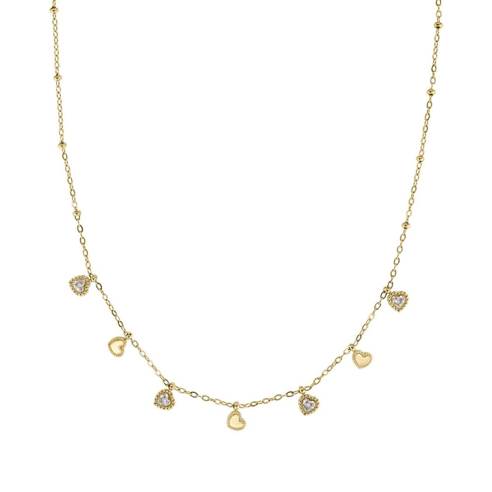 Amen Collana Acciaio Gold Cuori e Cristalli